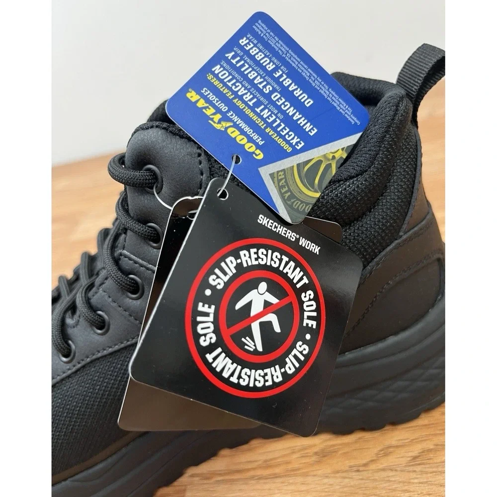 Skechers Work Boots Street Treader Scorron Men's 10.5 Black, Goodyear Soles NEW